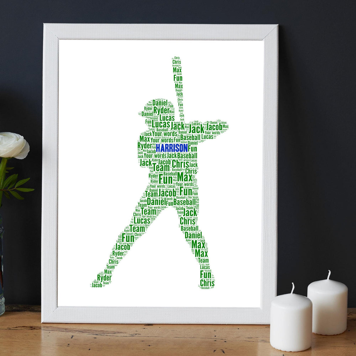 Personalised Baseball Player Word Art print Gift