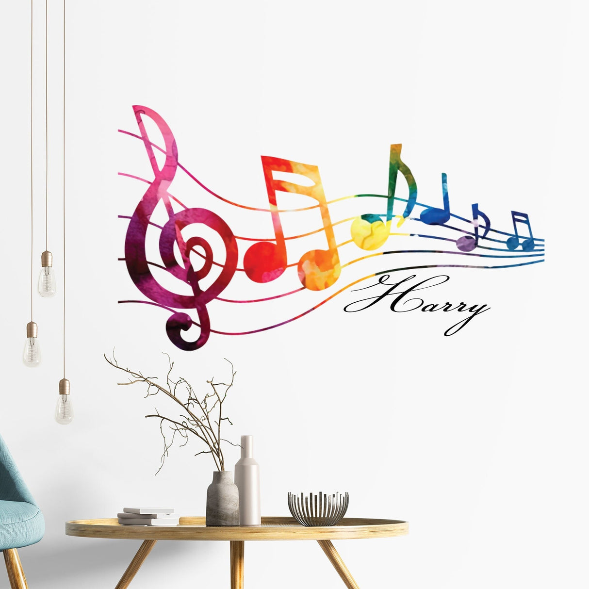 Music Notes Wall stickers vinyl Personalised Name Music wall art decals, removable Vinyl Studio, office, Home decor
