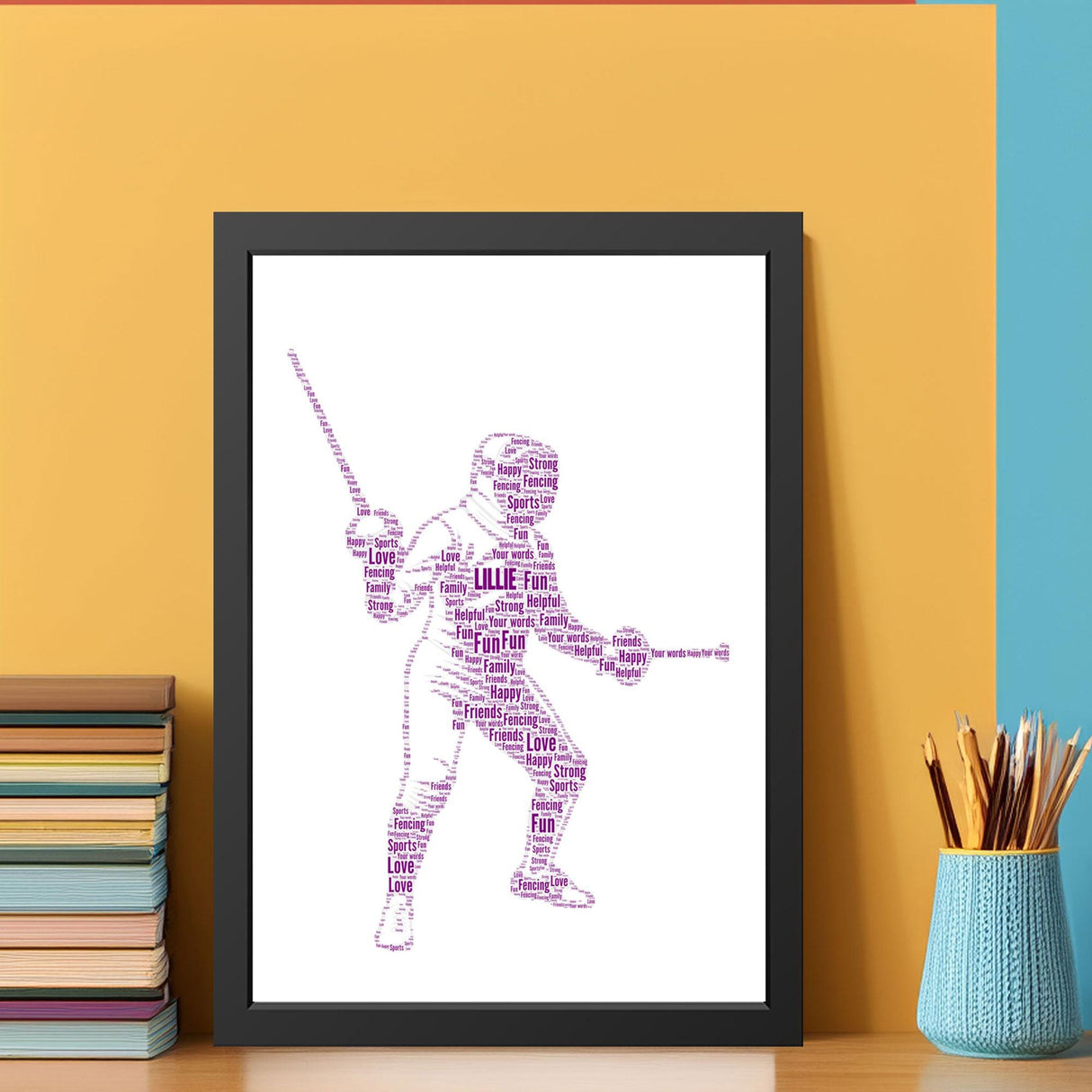 Personalised Fencing sports figure Word Art print Frame, Custom Fencing Athlete Word Art Sports Print Frame Birthday Father's Day Gifts