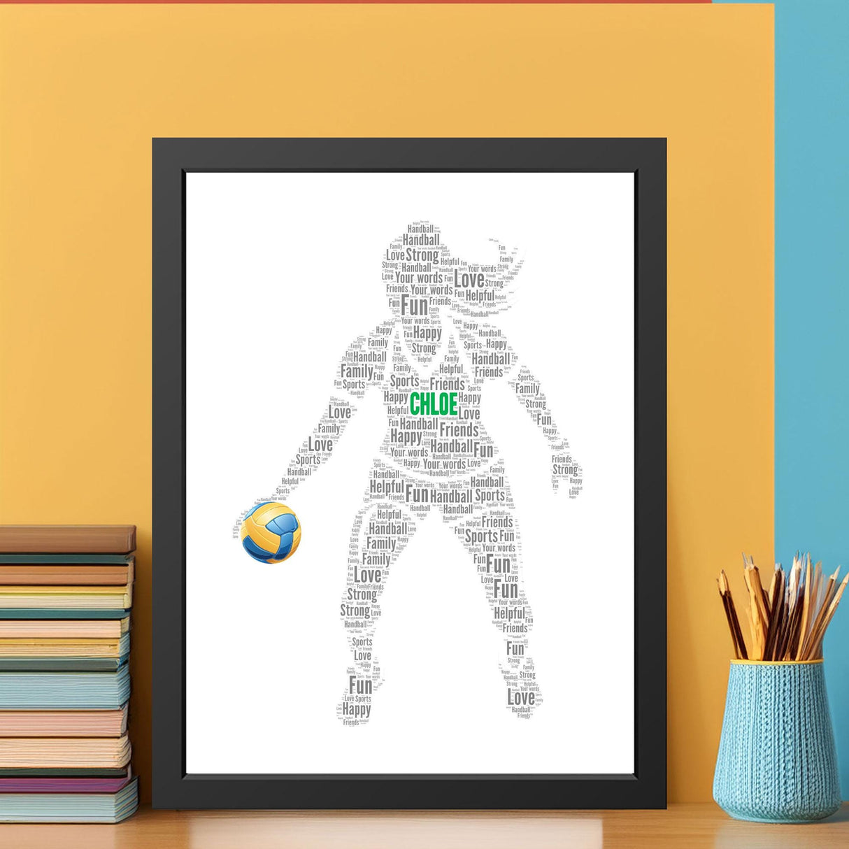 Personalised Female Handball action figure Word Cloud wall Decor frame sports gifts