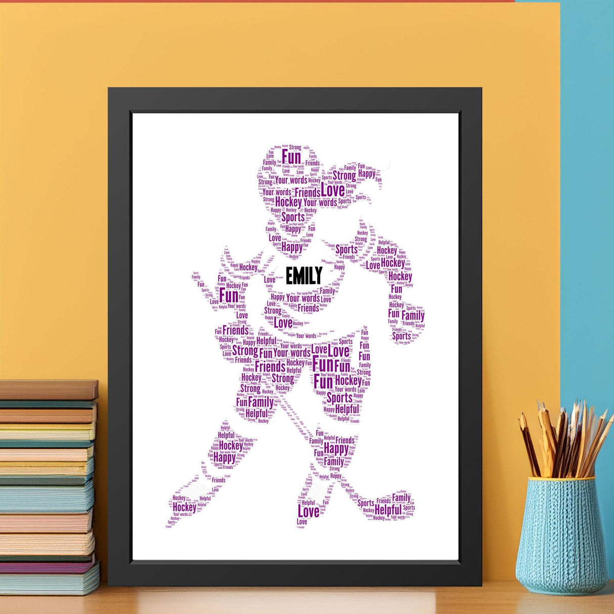 Sports team Birthday gift for Her, Custom Hockey Word cloud Print with Frame