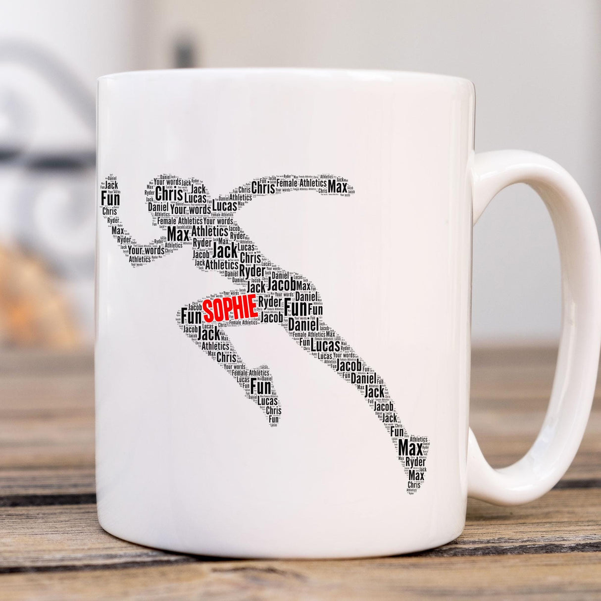 Personalised Female Running Figure Word Cloud Gift Mug
