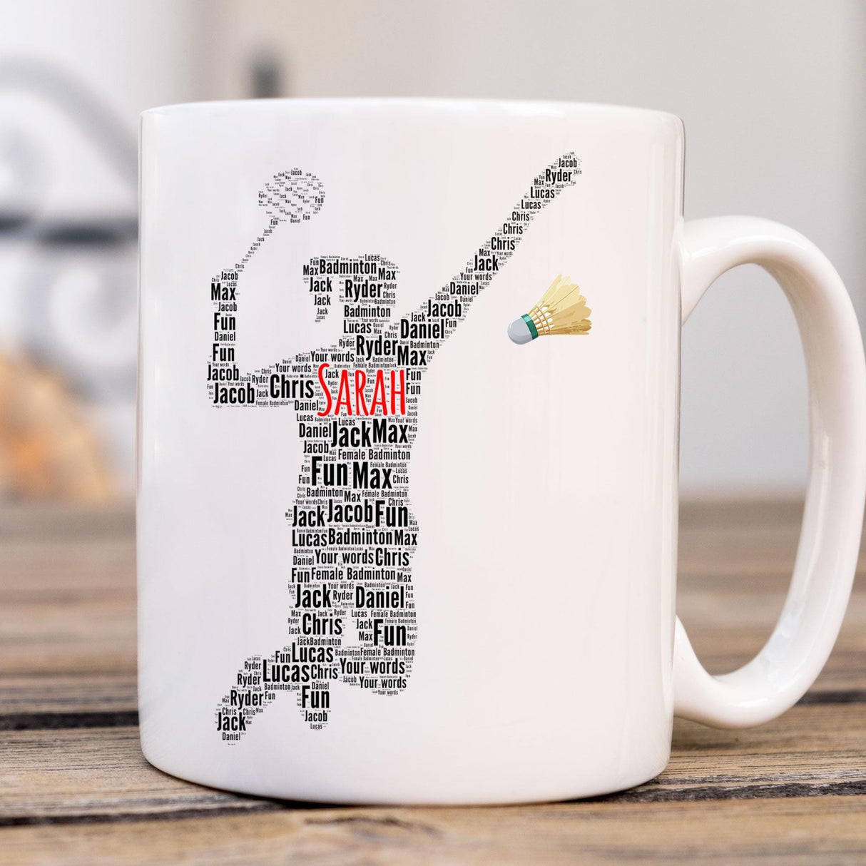 Custom Badminton Figure Word Cloud Sports Mother's Day Christmas gifts Coffee Mug