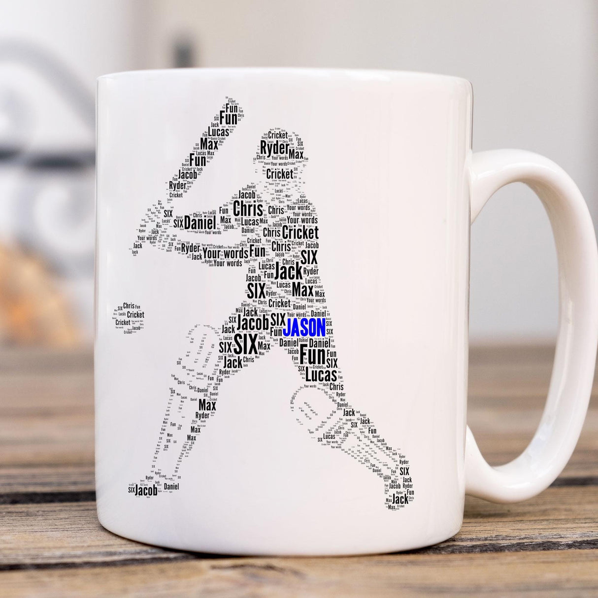 Personalised Cricket Player Word Art Printed Mug