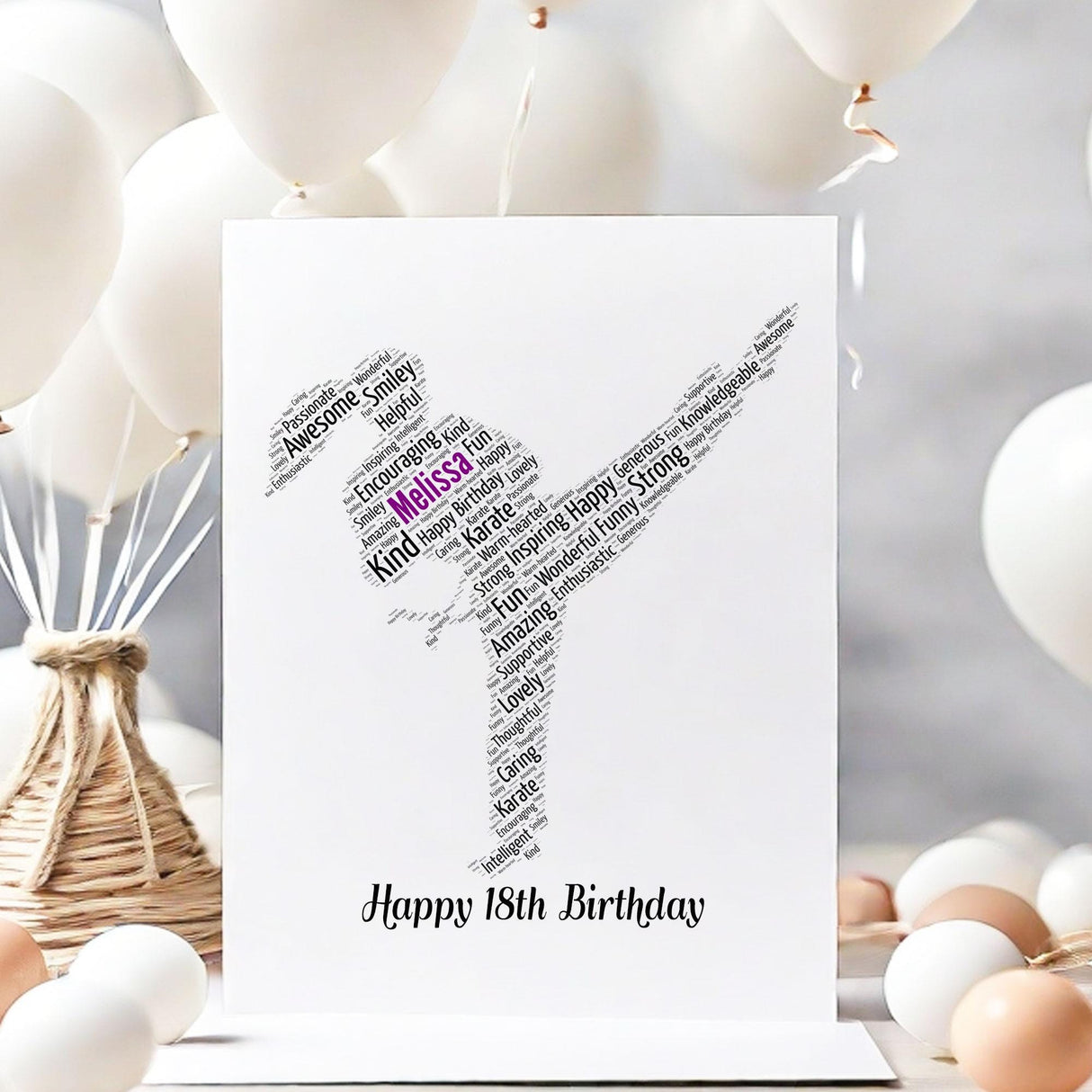 Personalised Birthday Card, Karate word art Cards, For Her, Girls, Kids - Daughter, Granddaughter, A5 size greeting cards