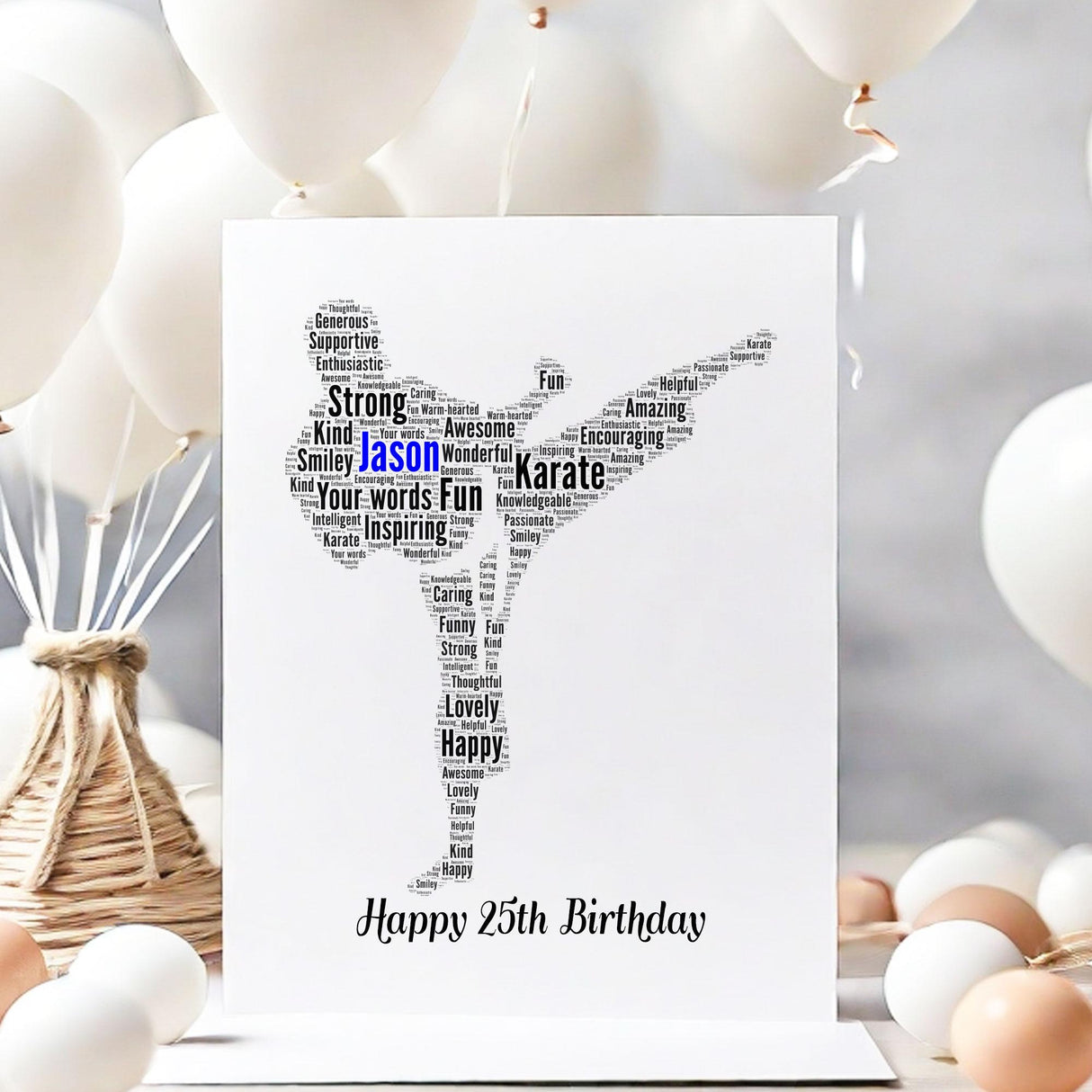 Personalised Karate Birthday Card, Karate word art Cards, For Her, Him, Boys, Girls, Kids - Daughter, Son, Father, A5 size greeting cards