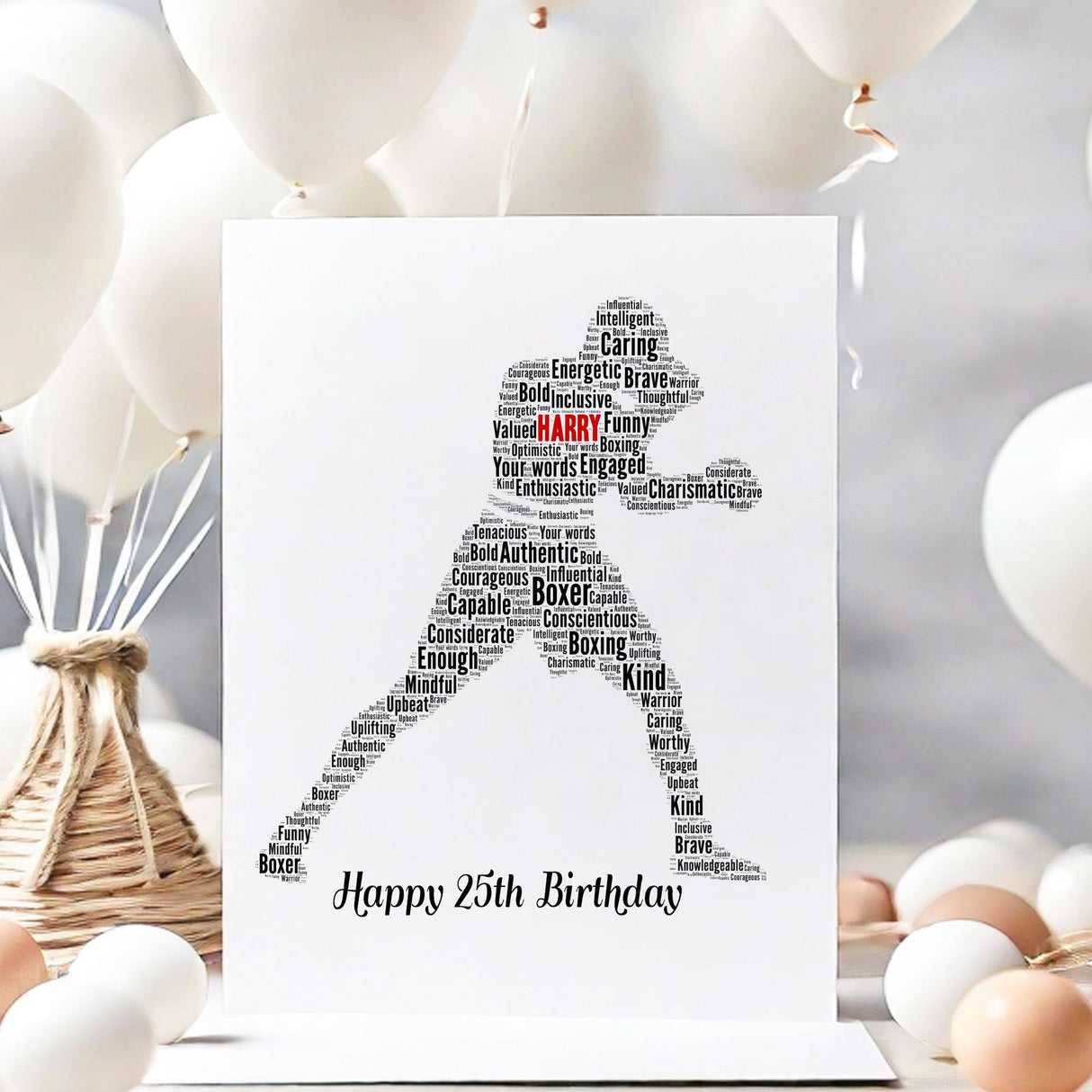 Personalised boxer birthday Card, male boxer word art Cards, For Her, Him, Boys, Girls, Kids - Daughter, Son, Father, A5 size greeting cards