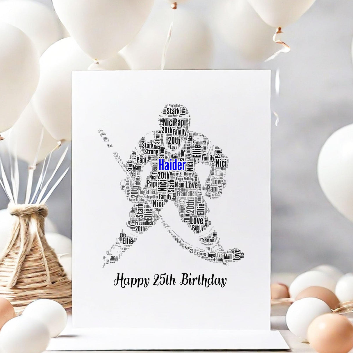 Personalised Ice Hockey Card, birthday word art Cards, For Her, Him, Boys, Girls, Kids - Daughter, Son, Father, A5 size birthday cards