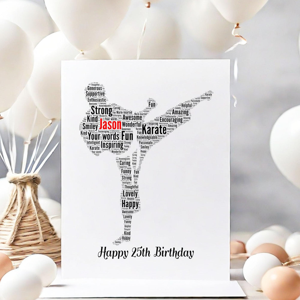 Personalised Karate Birthday Card, Karate word art Cards, For Her, Him, Boys, Girls, Kids - Daughter, Son, Father, A5 size greeting cards