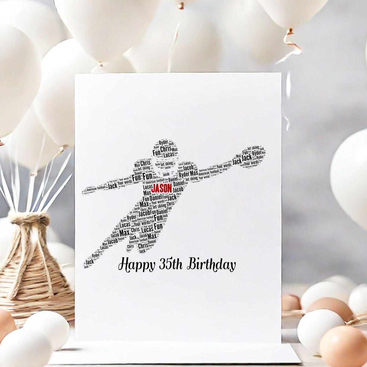 Personalised American football Birthday Card, word art Cards, For Her, Him, Boys, Girls, Kids - Daughter, Son, Father, A5 greeting cards