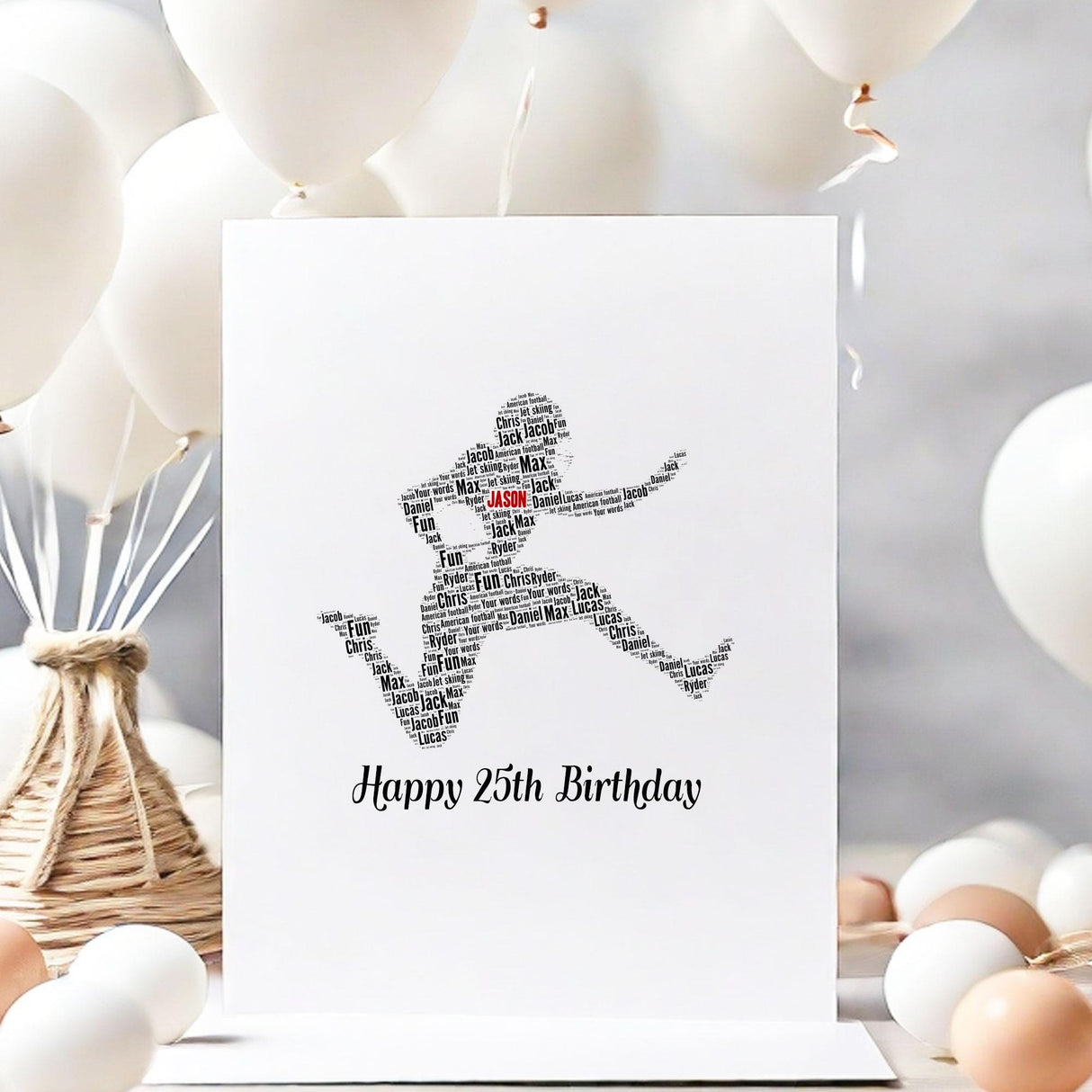 Personalised American football Birthday Card, word art Cards, For Her, Him, Boys, Girls, Kids - Daughter, Son, Father, A5 greeting cards