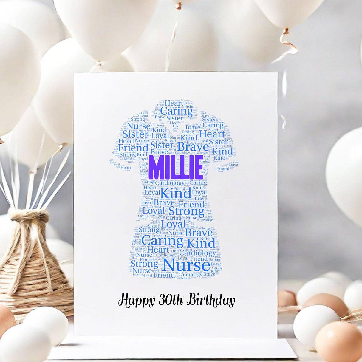 Personalized Nurse Birthday card, Nurse Word Art Print, NHS Worker Tunic Word cloud Print, For Her, A5 greeting cards