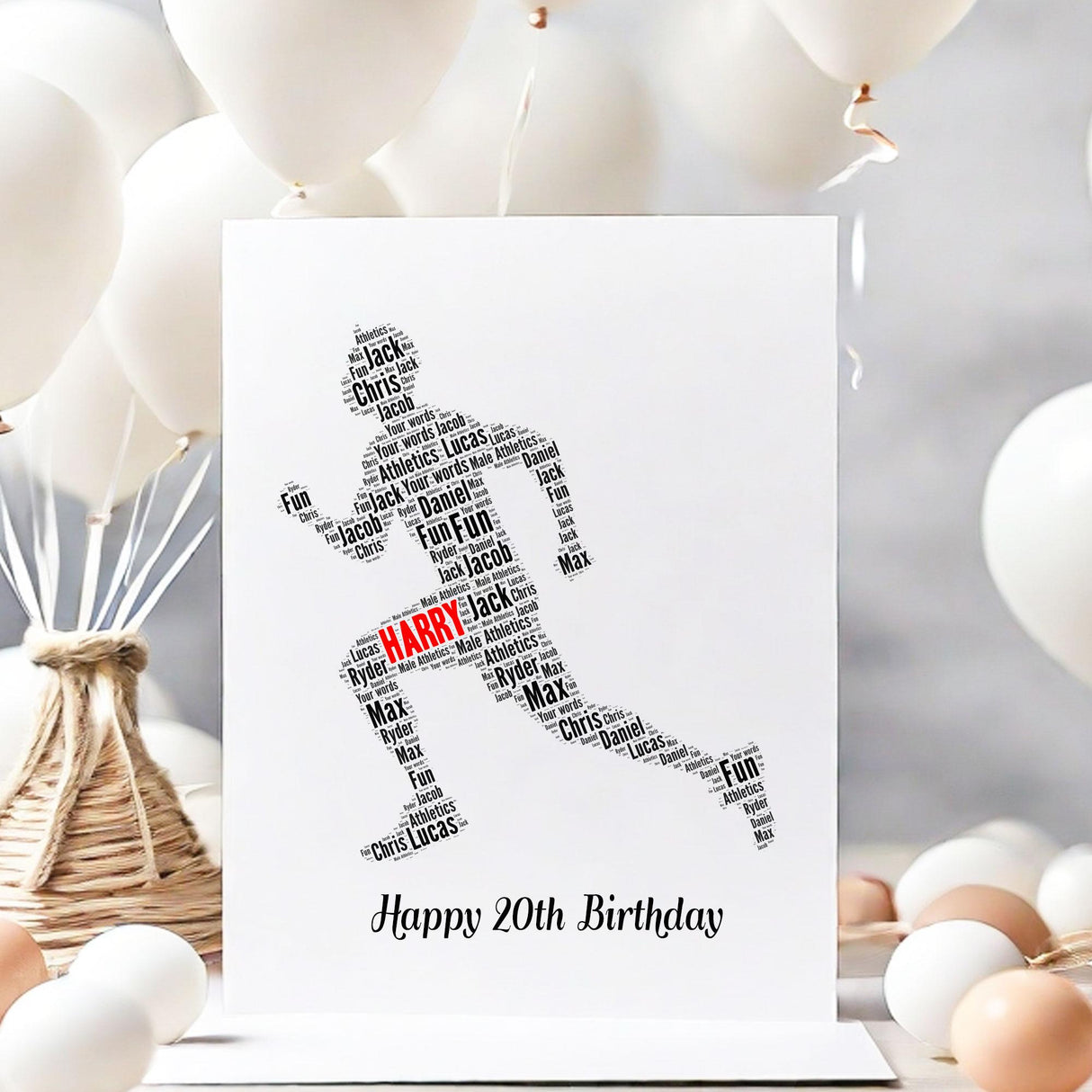 Personalized Man Sprinter Birthday card, Male Running Track Word Art Print, For him, Dad, Husband, Grandson A5 greeting cards