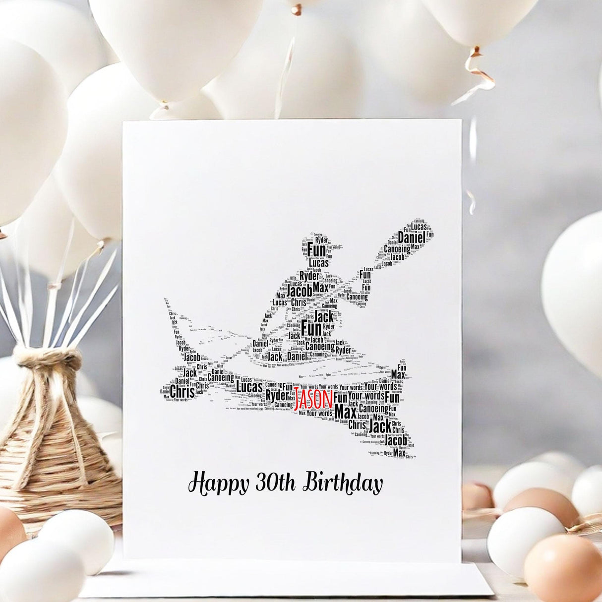 Personalized Kayak Birthday card, Water Canoeing Word Art Print greeting cards, For Family, Friend special day A5 size white Envelope