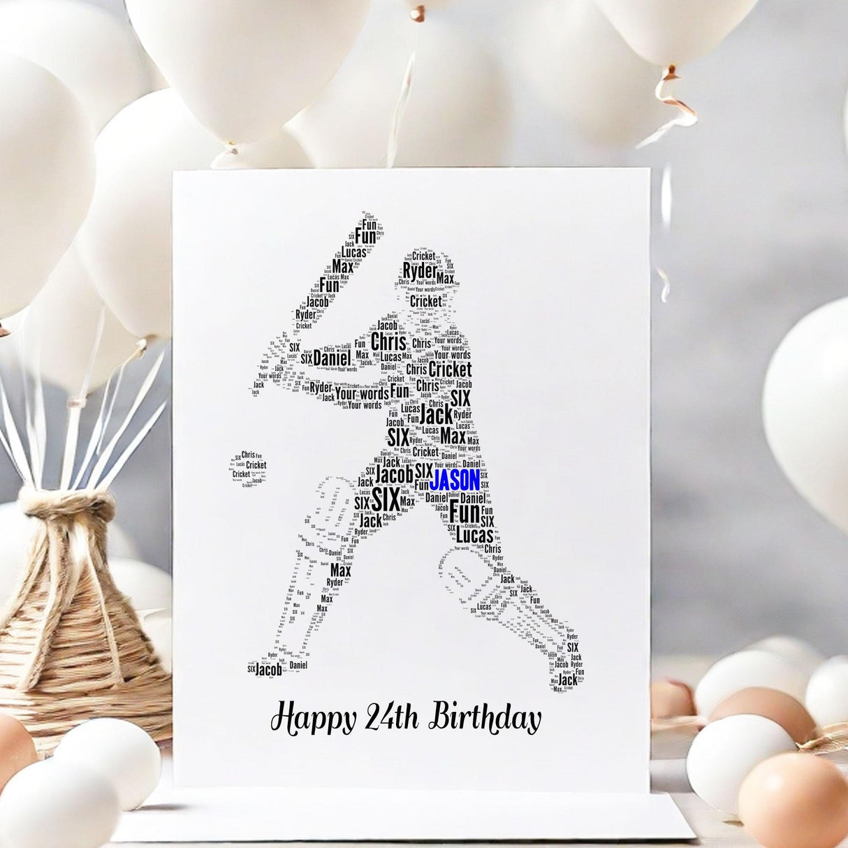 Personalized Cricket Birthday card, Cricket Player Word Art Print greeting cards, For Him, Dad A5 size white Envelope