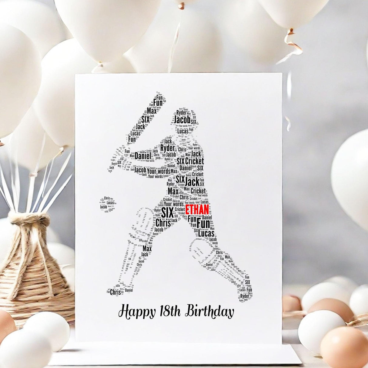 Personalized Cricket Birthday card, Cricket Player Word Art Print greeting cards, For Him, Dad A5 size white Envelope