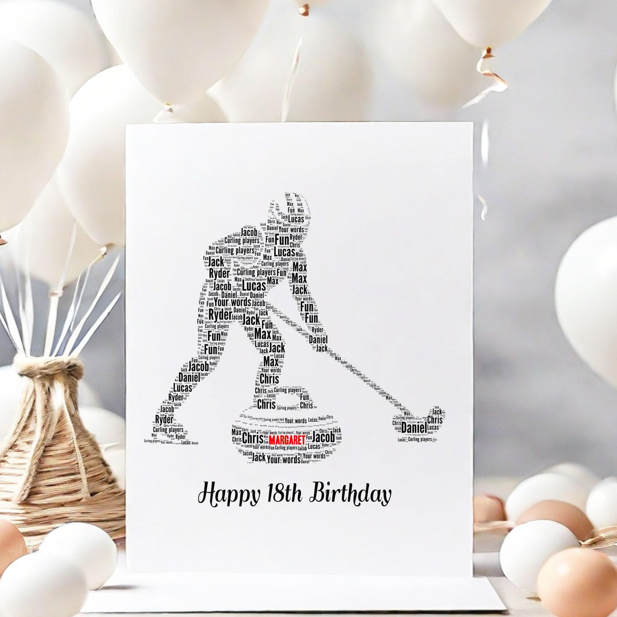 Personalized Curling Birthday card, Custom Curling Word Art Print greeting cards, For Family, Friend special day A5 size white Envelope