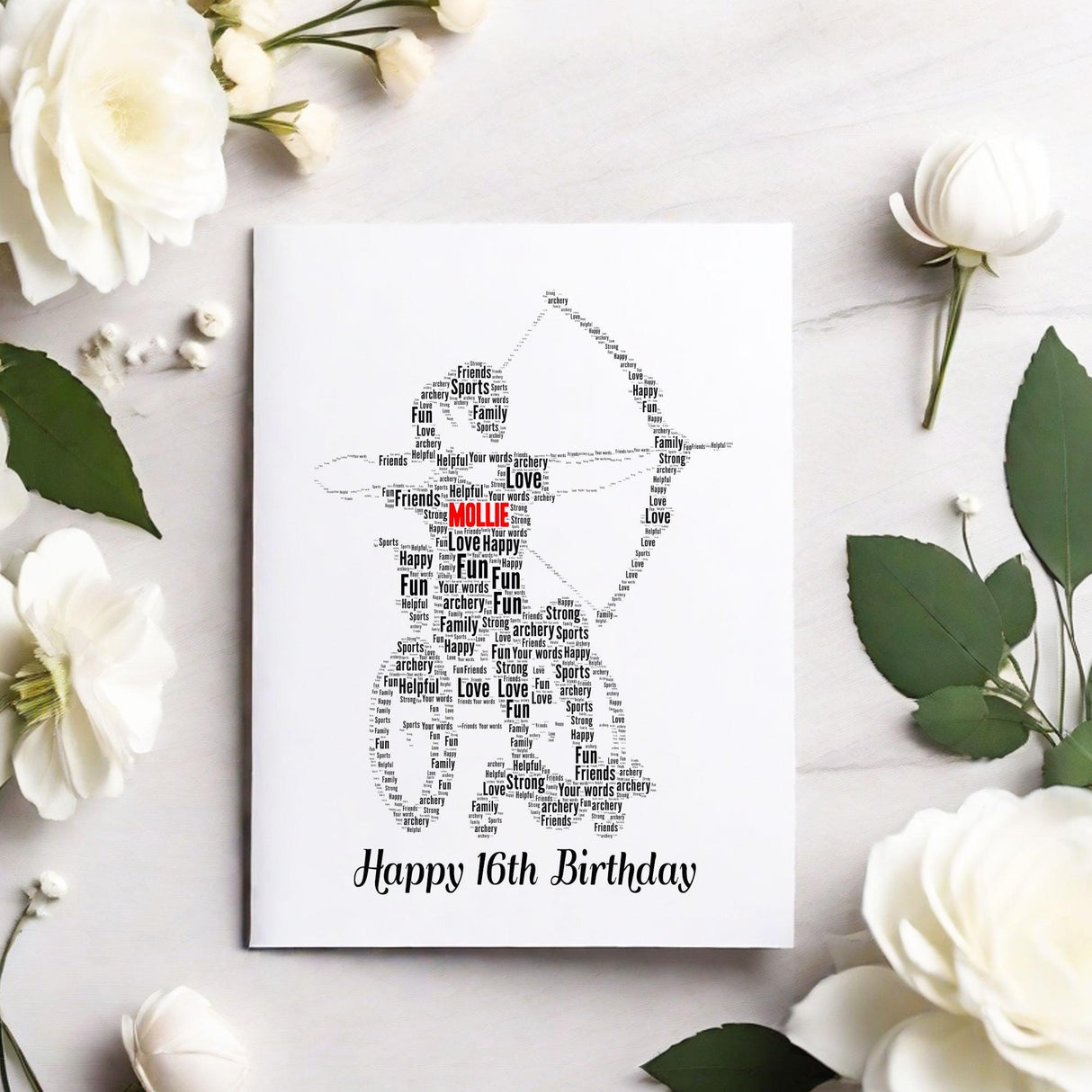 Personalized Birthday Number Card Paralympics Archery Word art, Female Wheelchair Archery Greeting cards print A5 size envelopes