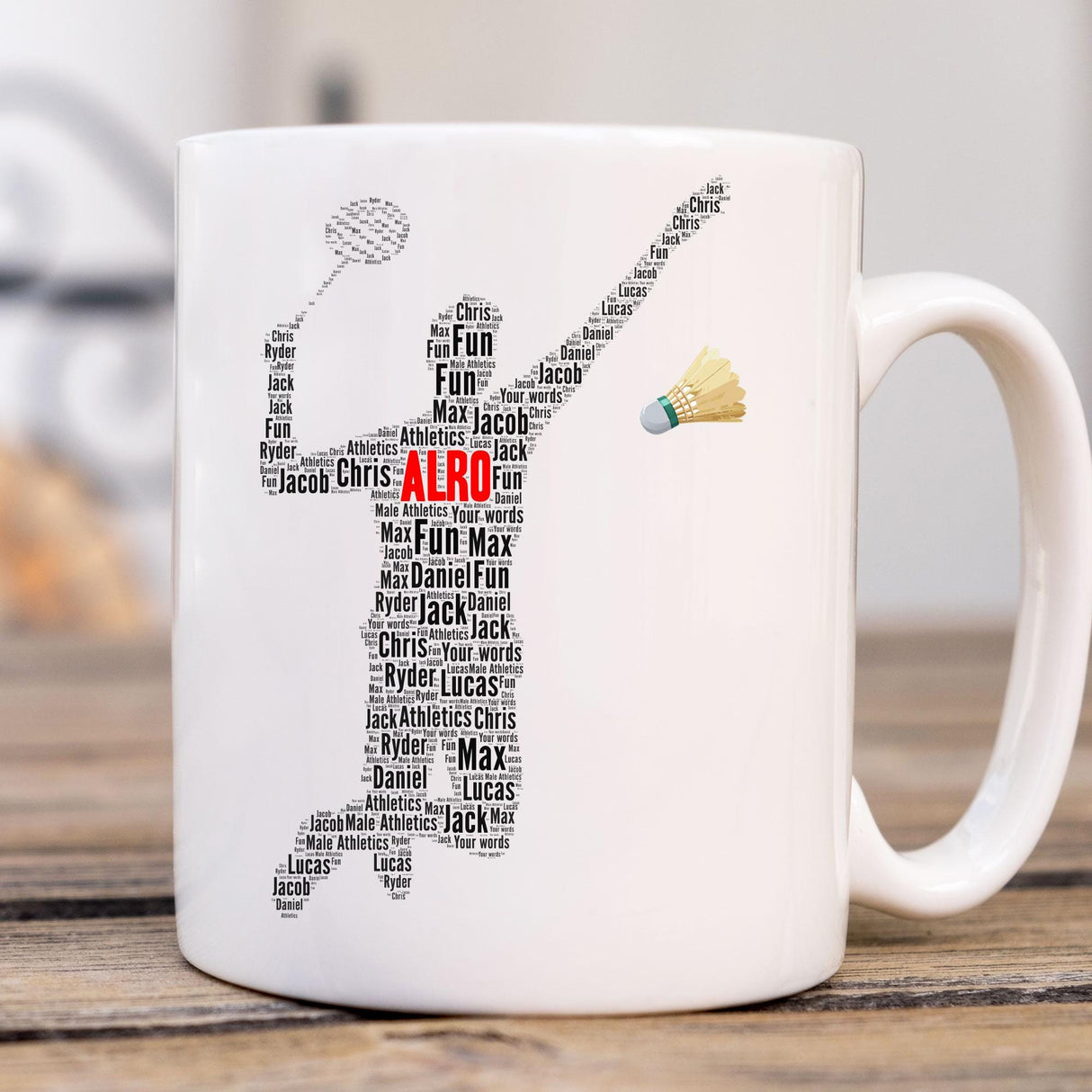 Custom Male Badminton Word Art Mug