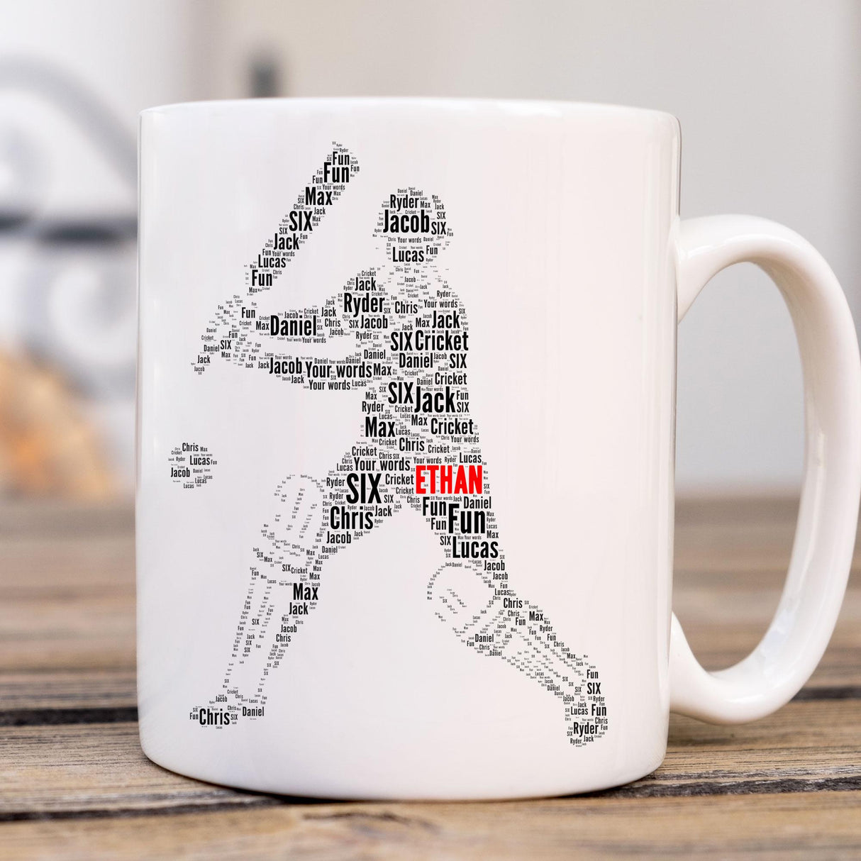 Personalised Cricket Player Word Art Printed Mug