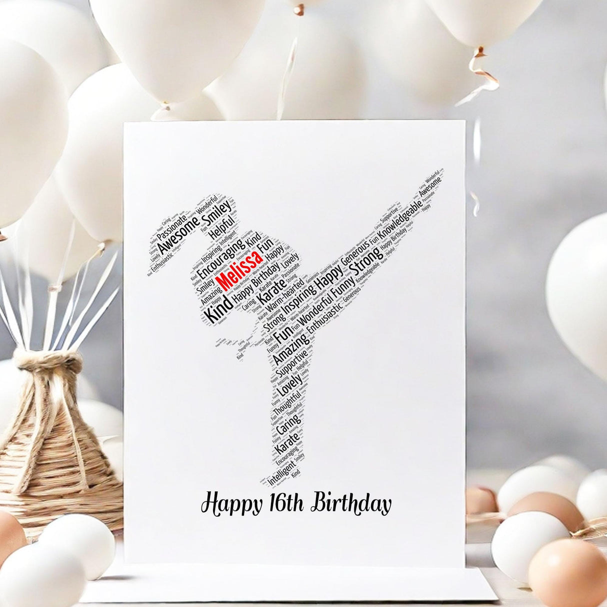 Personalised Birthday Card, Karate word art Cards, For Her, Girls, Kids - Daughter, Granddaughter, A5 size greeting cards