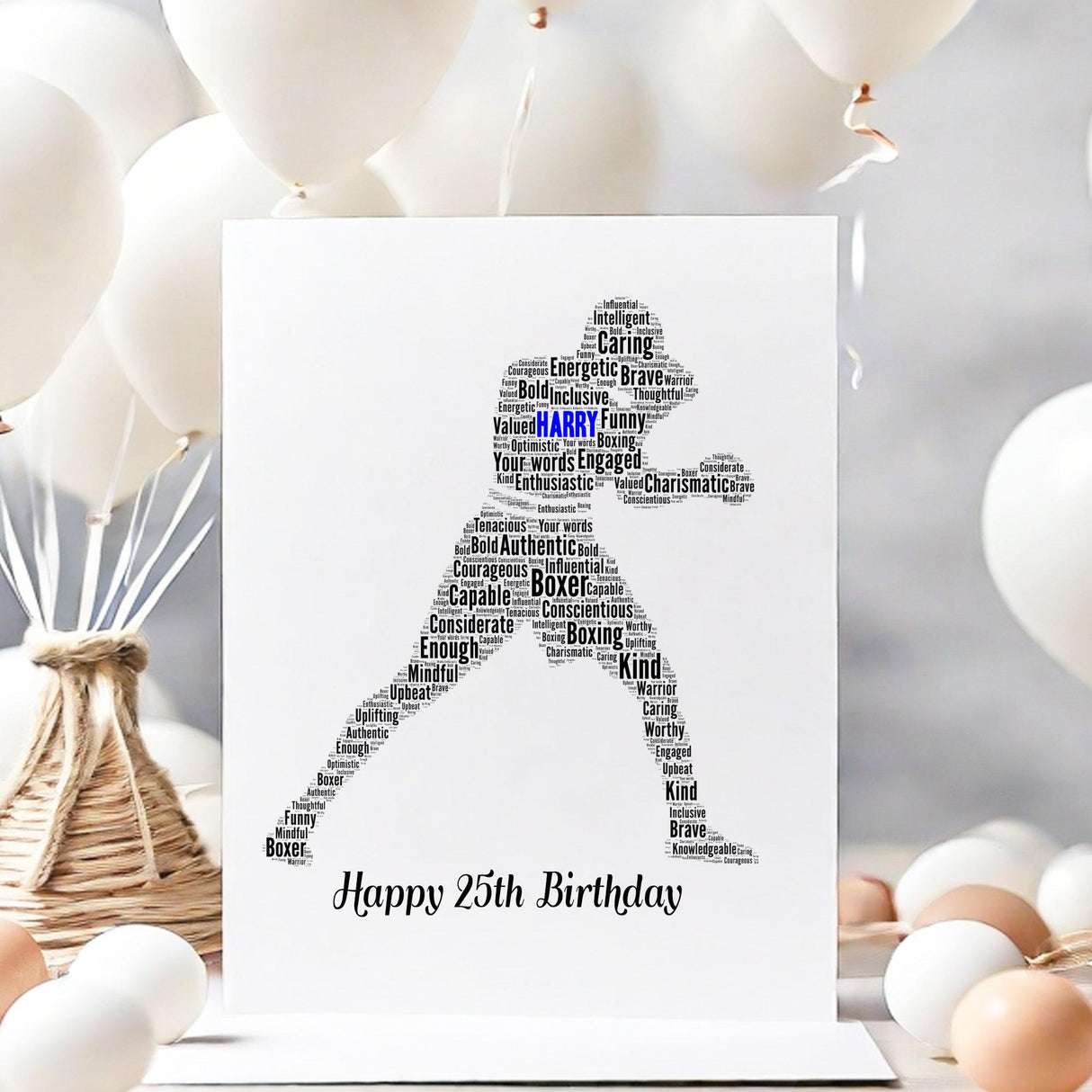 Personalised boxer birthday Card, male boxer word art Cards, For Her, Him, Boys, Girls, Kids - Daughter, Son, Father, A5 size greeting cards