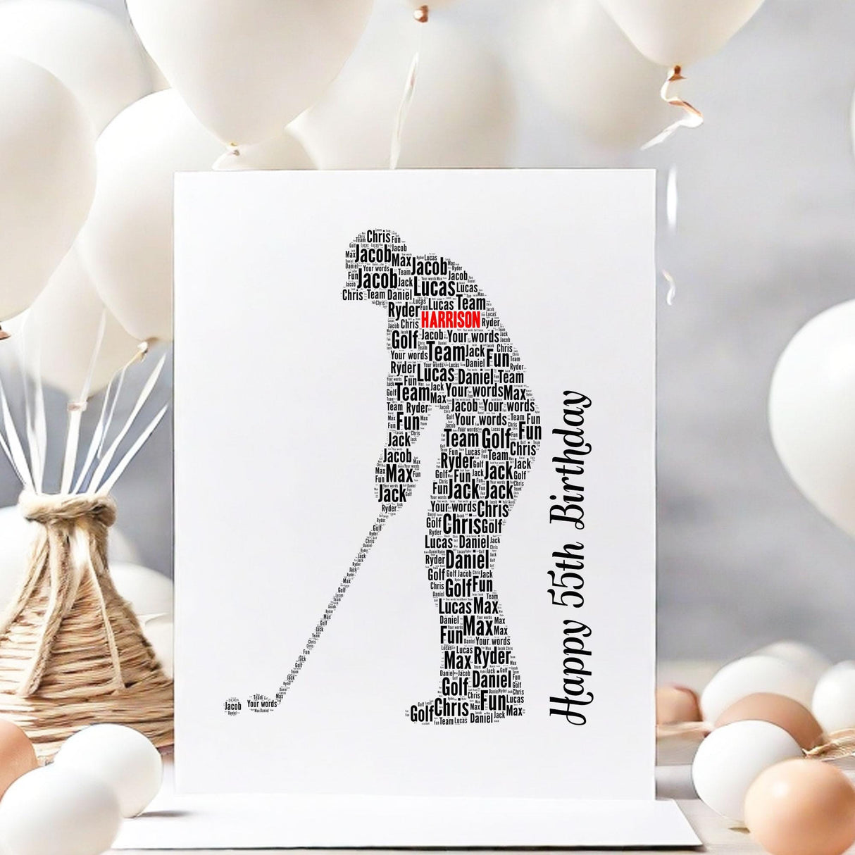 Golf word art birthday Card, Birthday number Cards, golf player wall art, For Her, Girls, Kids - Daughter, Mother, A5 size birthday cards