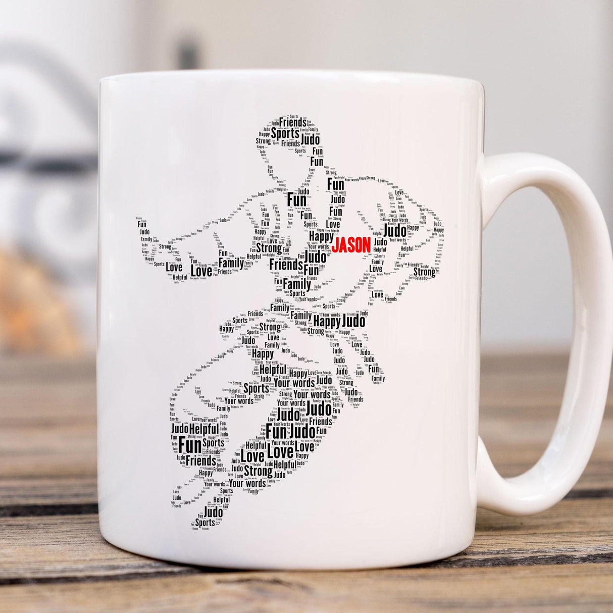 Personalised Male Judo Word Art Print Mug