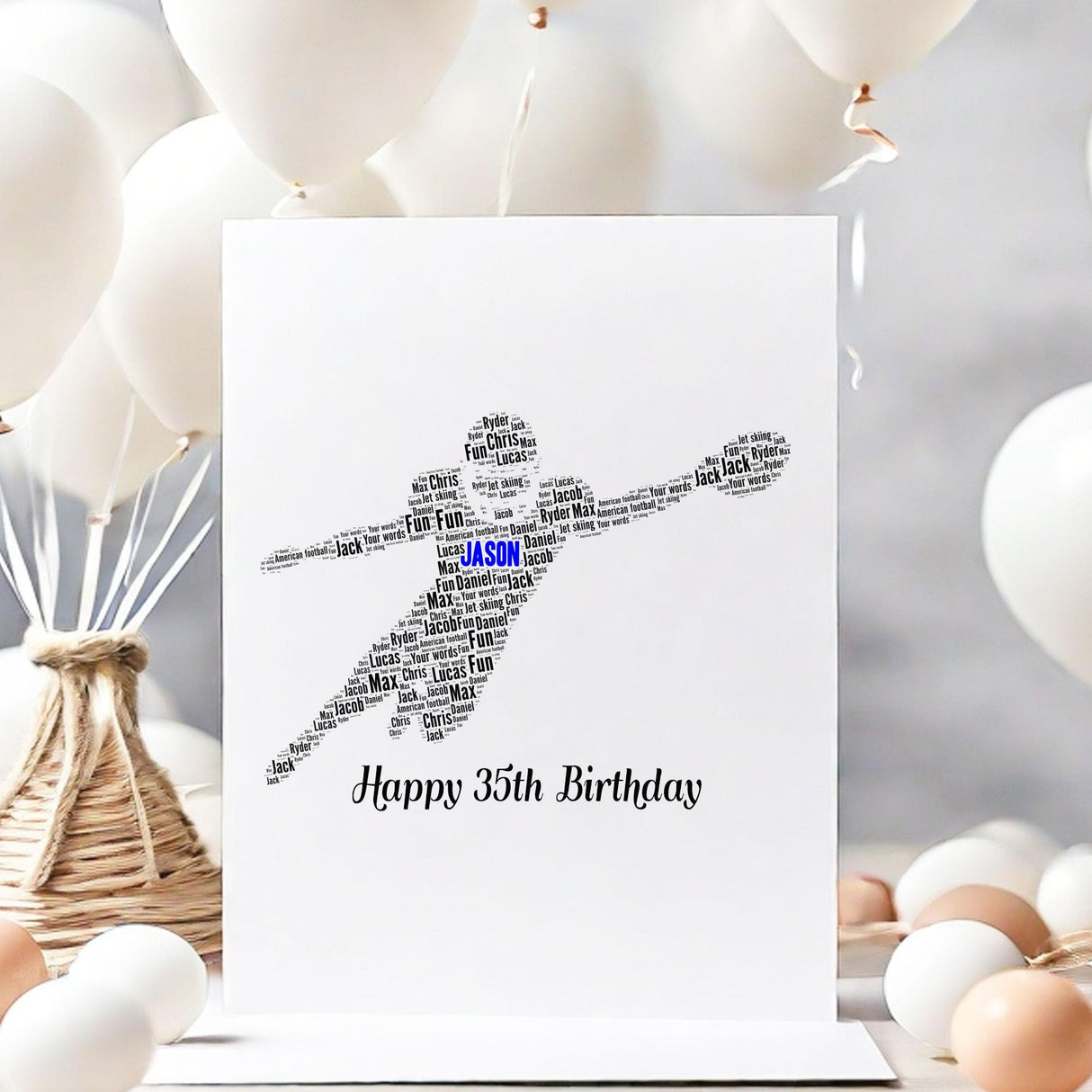 Personalised American football Birthday Card, word art Cards, For Her, Him, Boys, Girls, Kids - Daughter, Son, Father, A5 greeting cards