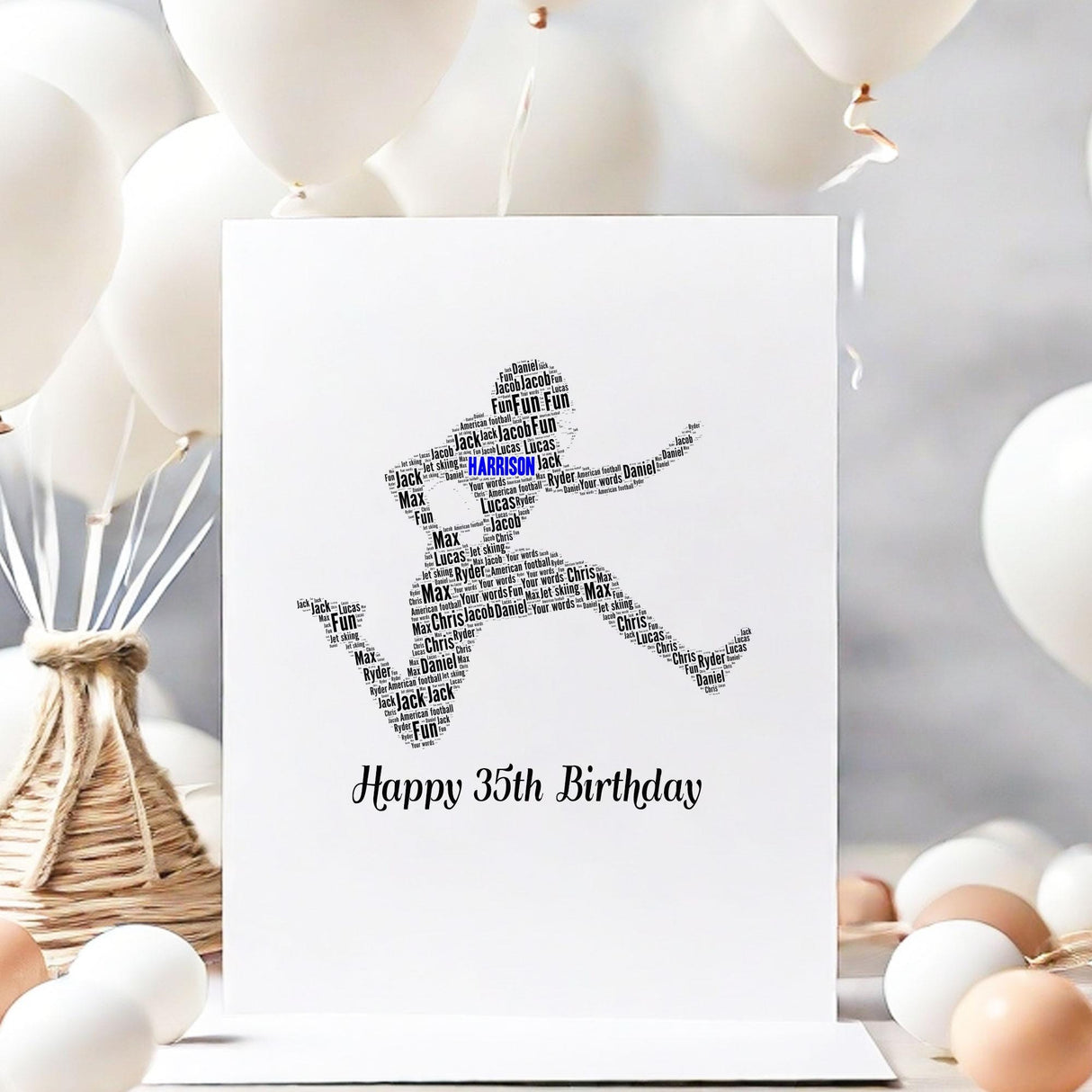 Personalised American football Birthday Card, word art Cards, For Her, Him, Boys, Girls, Kids - Daughter, Son, Father, A5 greeting cards