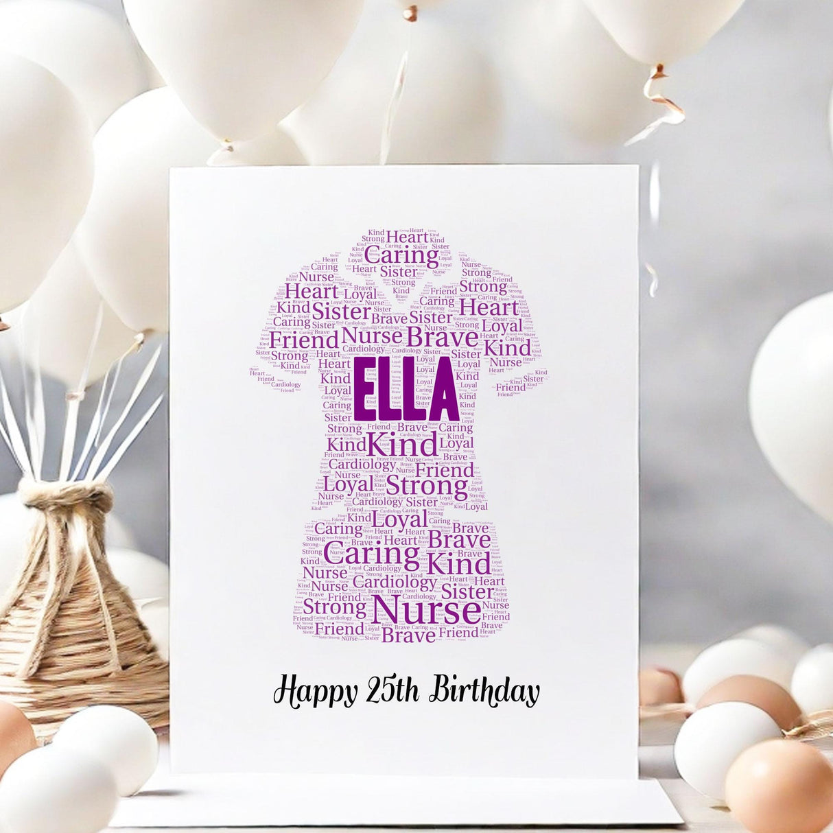 Personalized Nurse Birthday card, Nurse Word Art Print, NHS Worker Tunic Word cloud Print, For Her, A5 greeting cards
