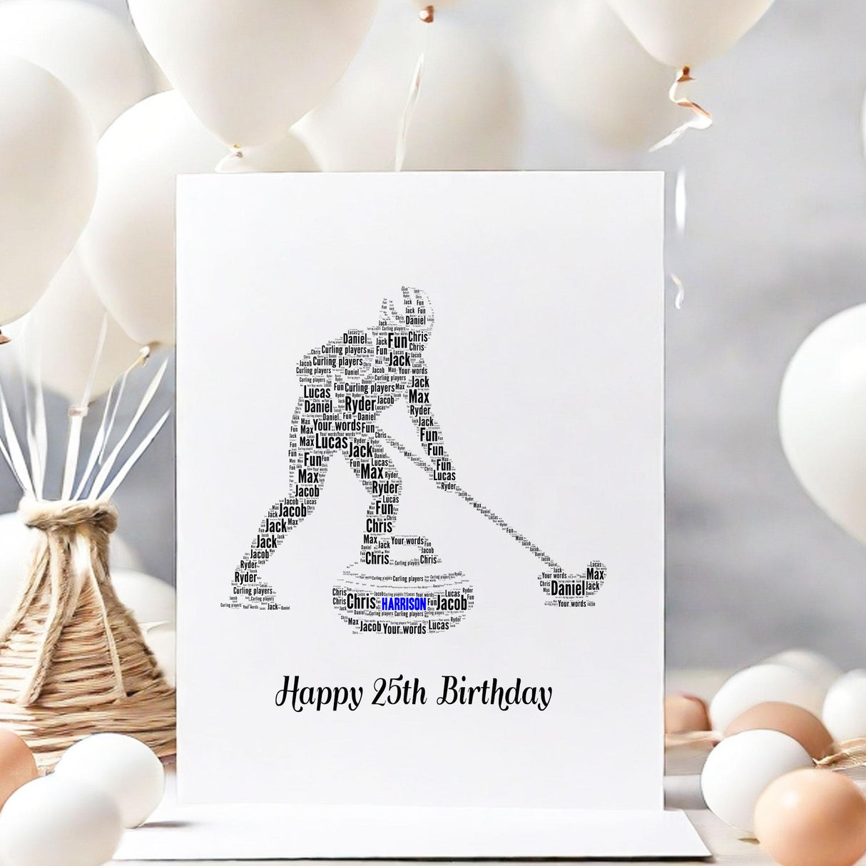 Personalized Curling Birthday card, Custom Curling Word Art Print greeting cards, For Family, Friend special day A5 size white Envelope