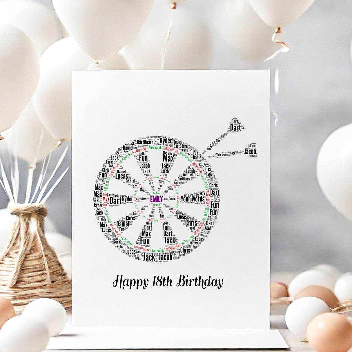 Personalised Dartboard Birthday Number Card, Custom Darts Player word Art greeting cards Birthday A5 size card with envelopes