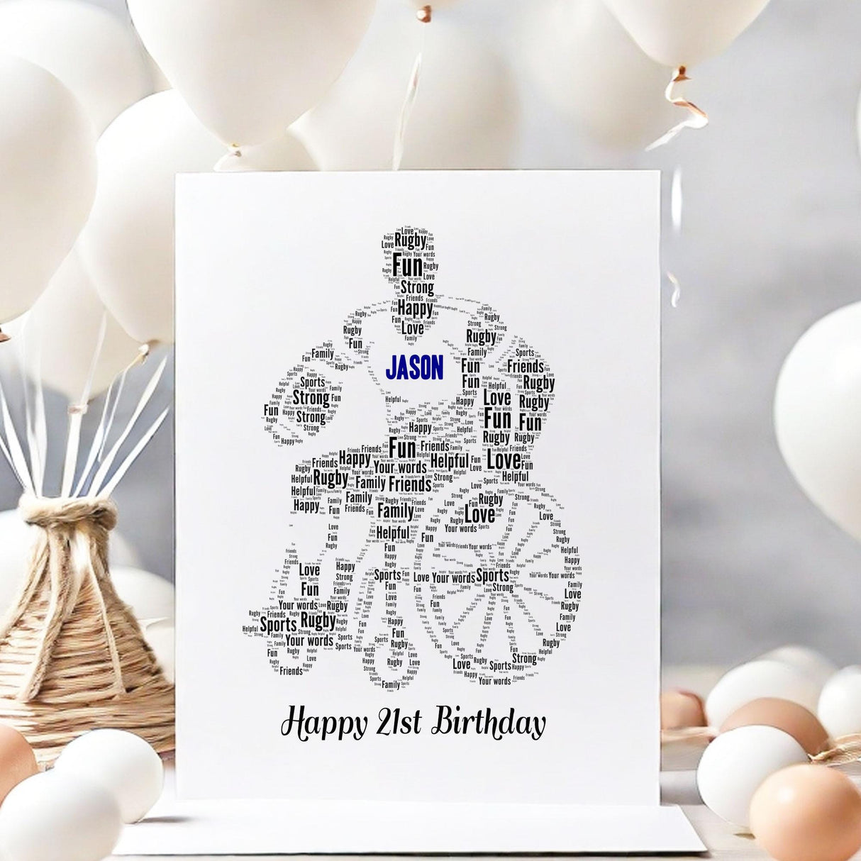 Personalized Paralympics Rugby Word art Birthday Number Card, Male Rugby Player word cloud greeting cards Birthday A5 size envelopes