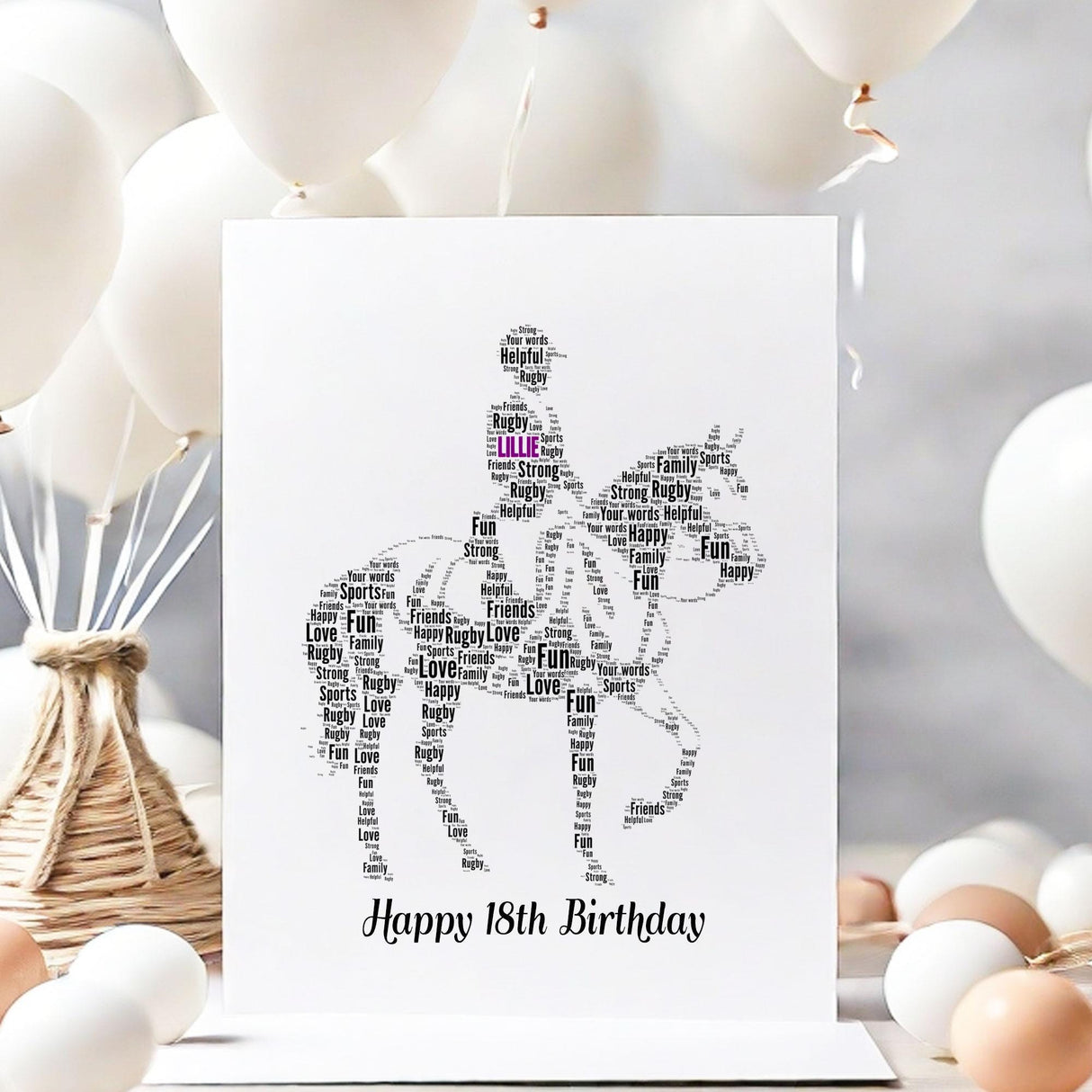 Personalized Equitation Word art Birthday Number Card, Custom Equestrian word cloud greeting cards Birthday A5 size card with envelopes