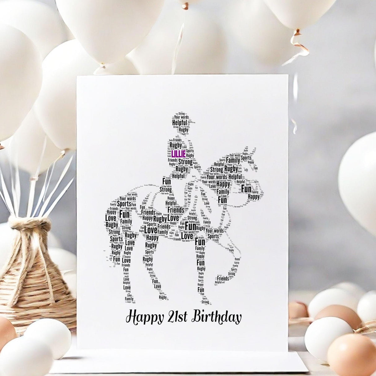 Personalized Equitation Word art Birthday Number Card, Custom Equestrian word cloud greeting cards Birthday A5 size card with envelopes