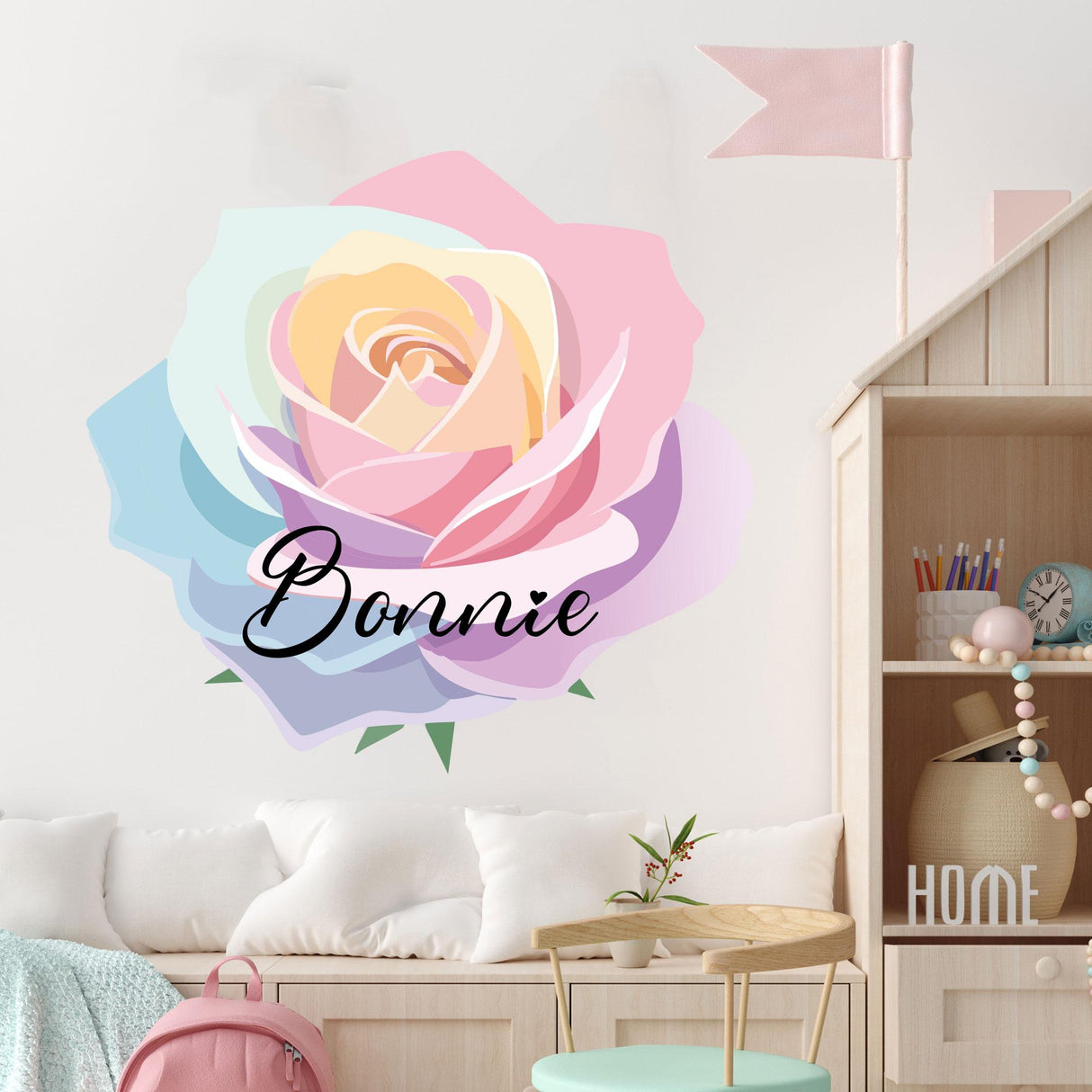 Rose Flower Wall Stickers Custom Vinyl Decals for Nursery, Bedroom, Living Room and Home Decor, watercolour flower rainbow wall décor