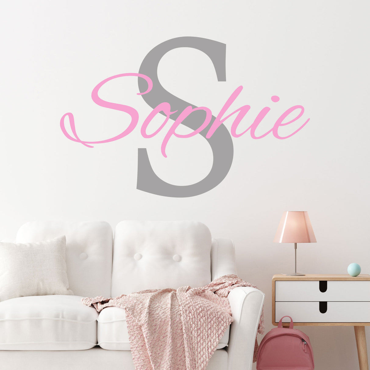 Girl Personalised Name Sticker with Monogram Wall Decor
