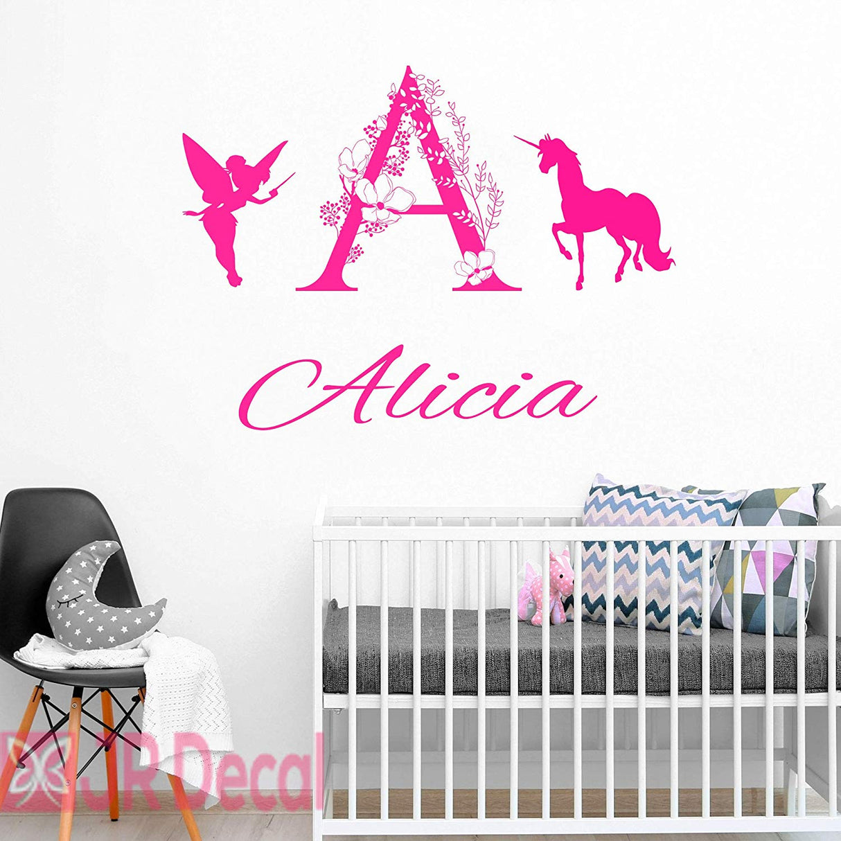 Personalized Unicorn name Fairy wall stickers nursery decor