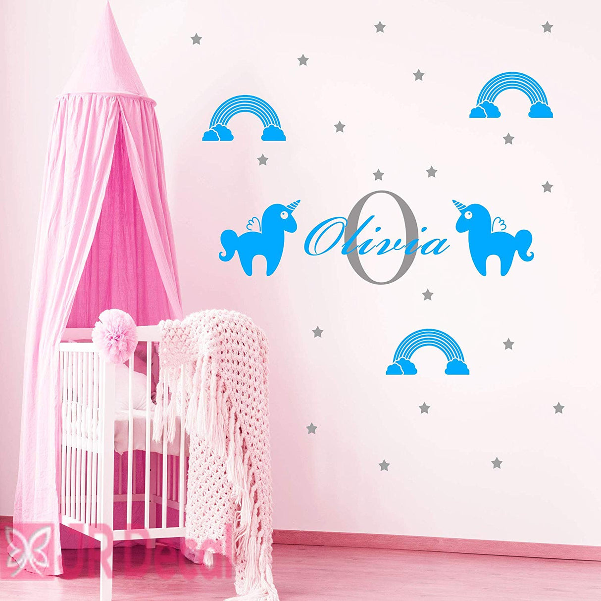 Girls Name Unicorn Rainbow Wall Sticker