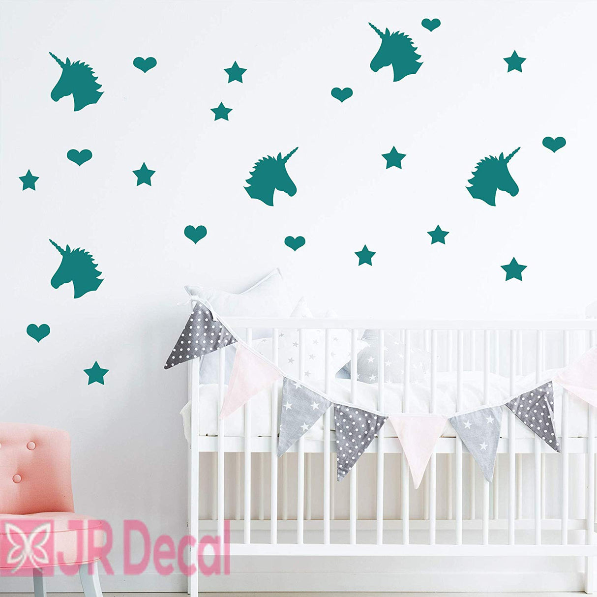 Unicorn set of 40 Wall Stickers Heart shape Wall Decals