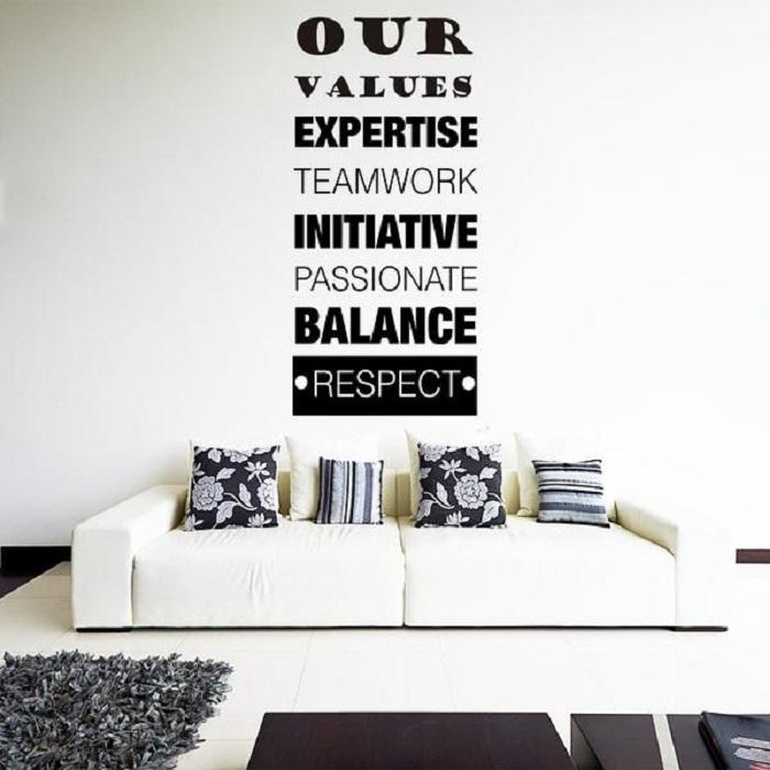 Our Values - inspirational Quote Removable Vinyl Wall Art Stickers