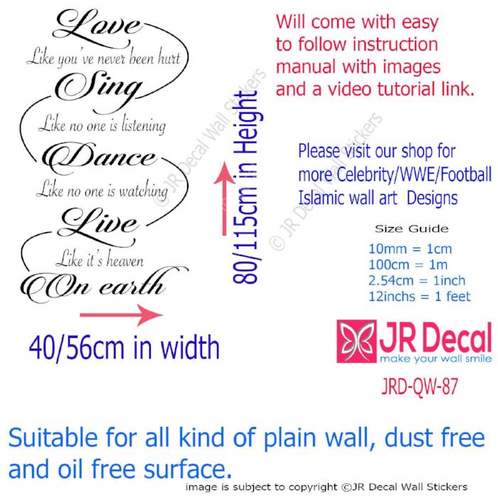 "Love Sing Dance Live On Earth"- Inspirational quotes wall stickers Removable vinyl decals