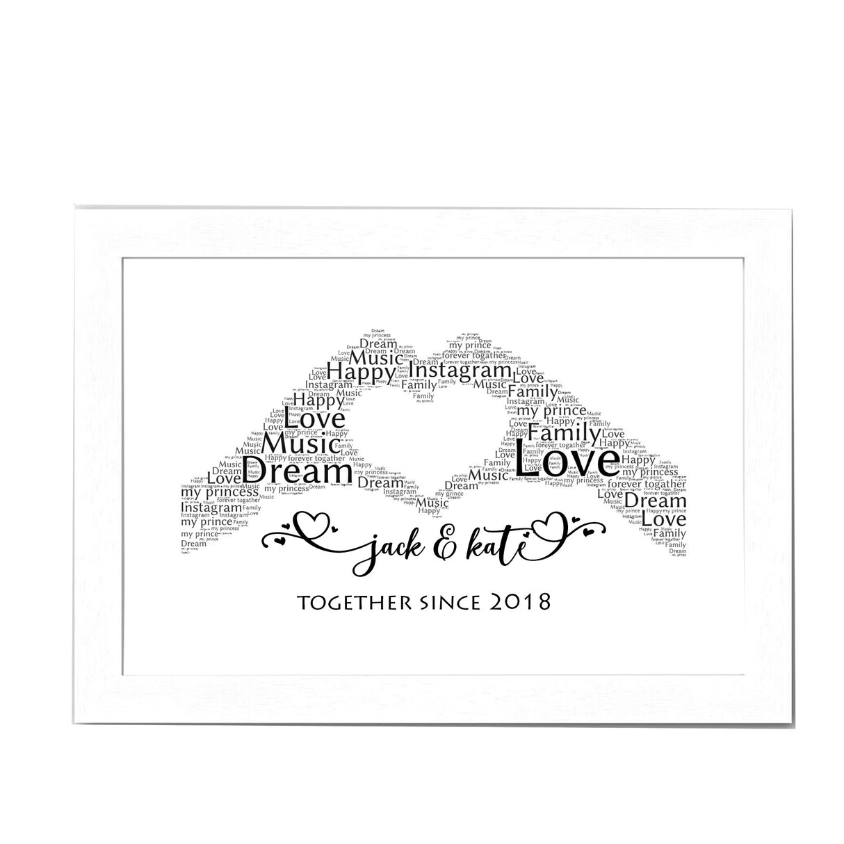 Personalised Valentines day word art print Gift