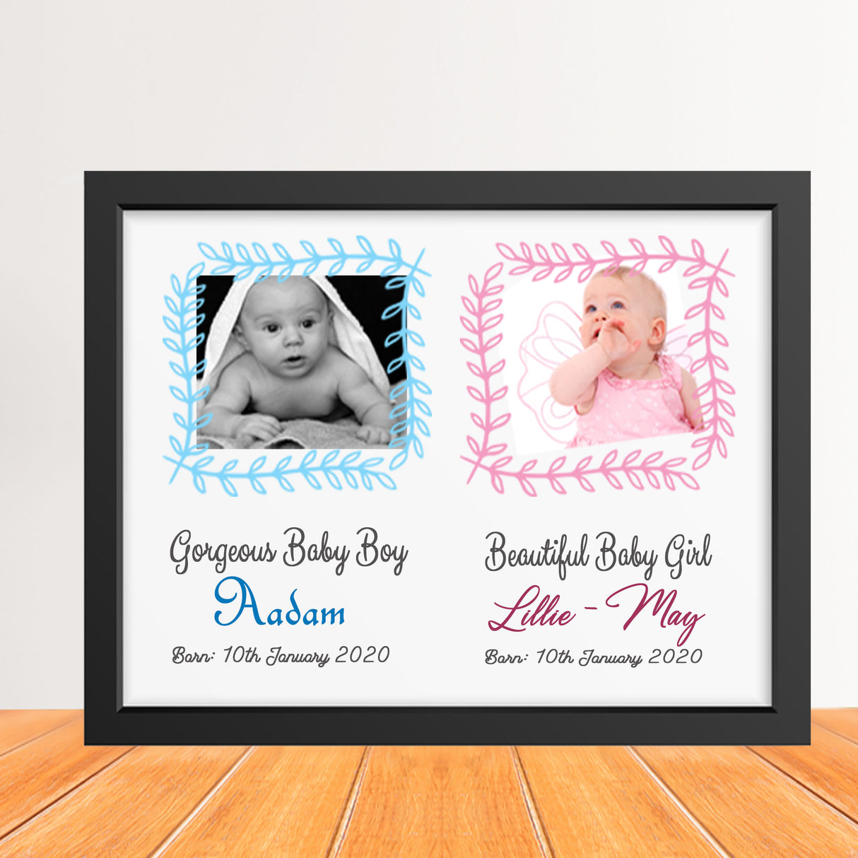 Twin Baby Picture Frame with Personalized Name