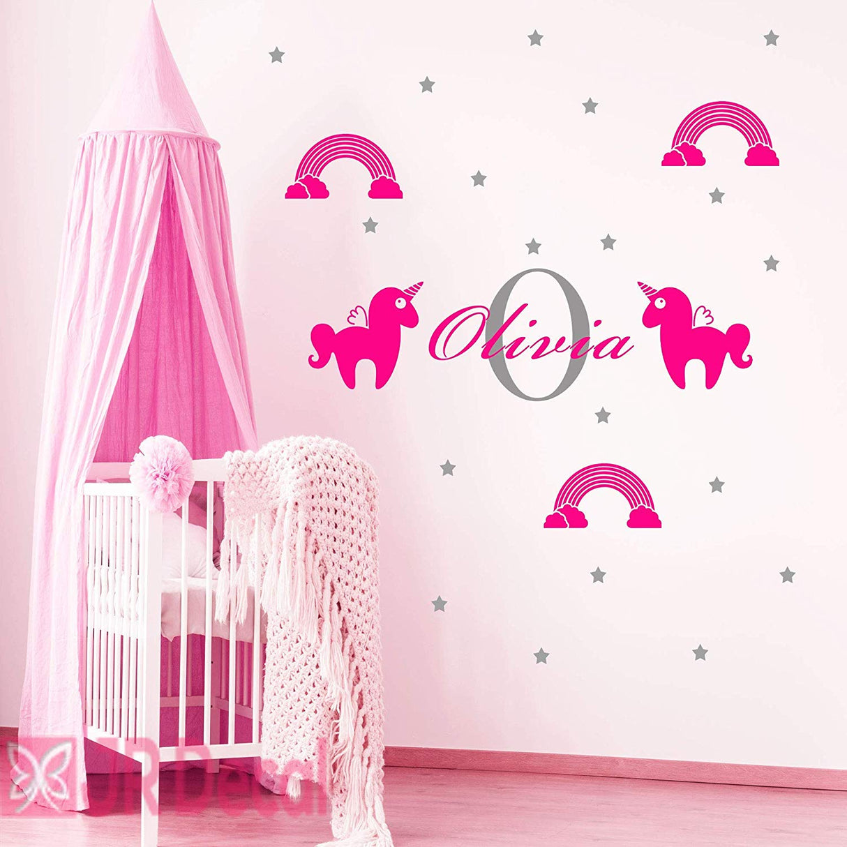 Girls Name Unicorn Rainbow Wall Sticker