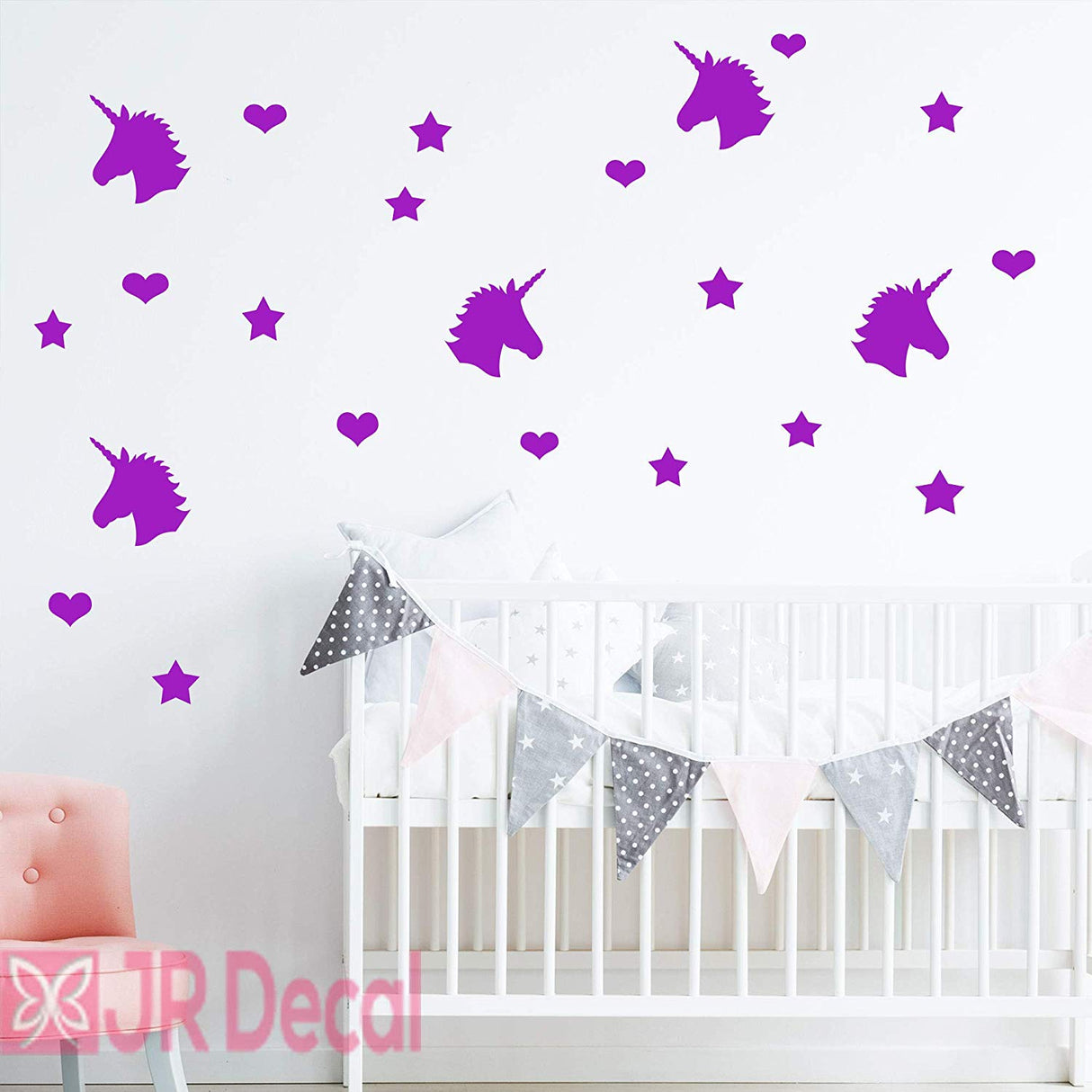 Unicorn set of 40 Wall Stickers Heart shape Wall Decals
