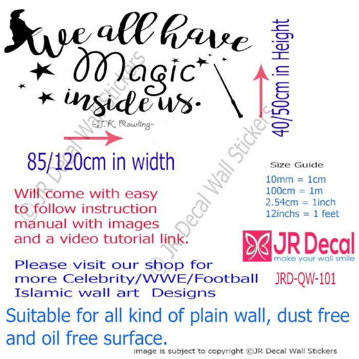 "We all have Magic inside us"-J.K. Rowling Inspirational quote wall stickers Vinyl wall decals