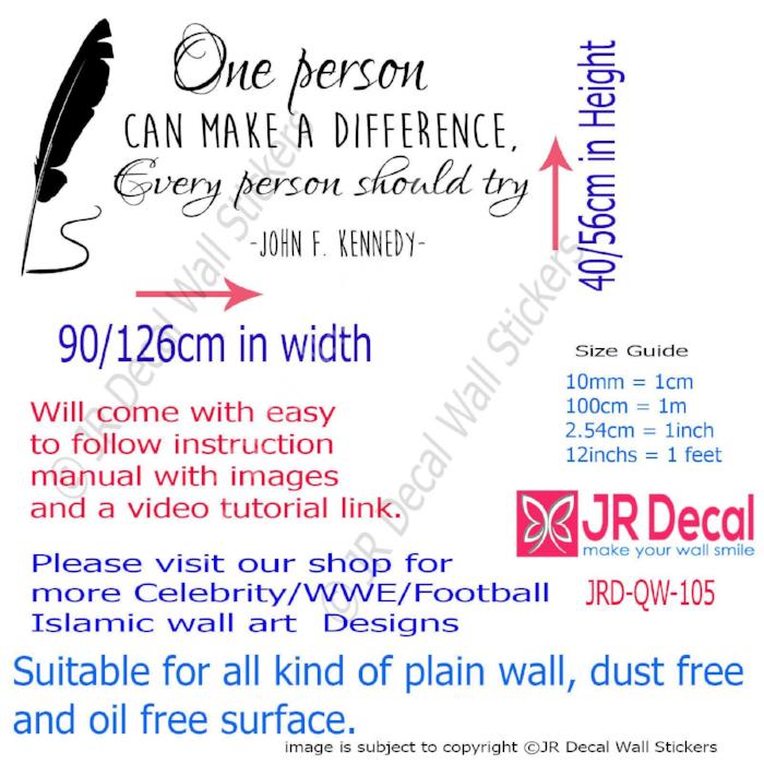 "One person can make a difference"- F. Kennedy Motivational quote wall art Vinyl wall decals