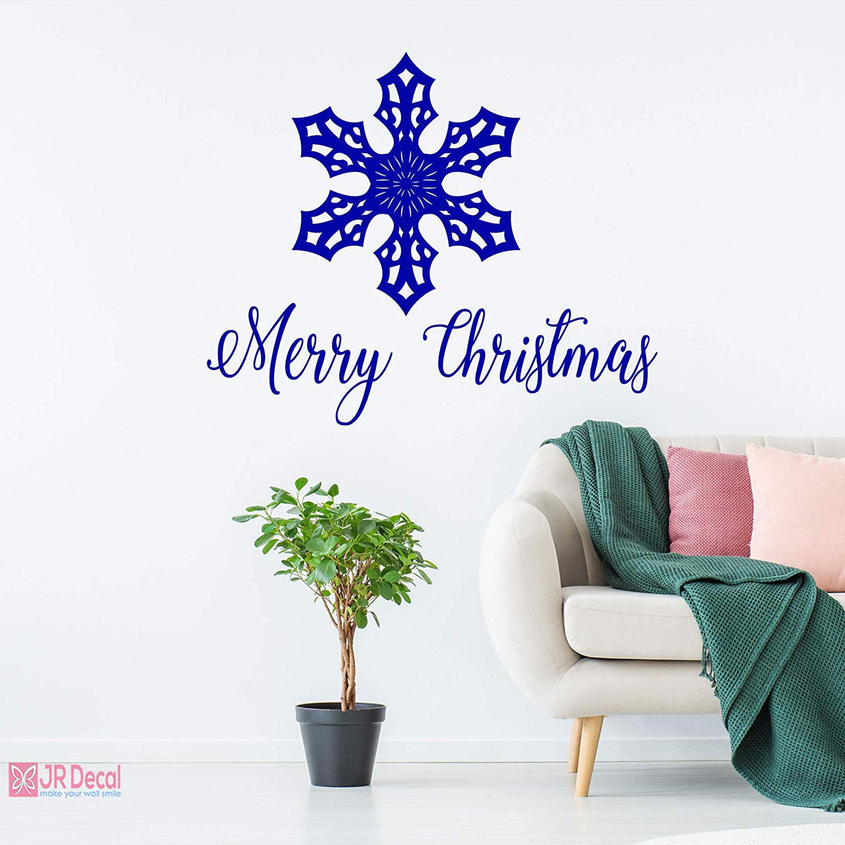 Merry Christmas Snowflakes nursery vinyl wall stickers blue